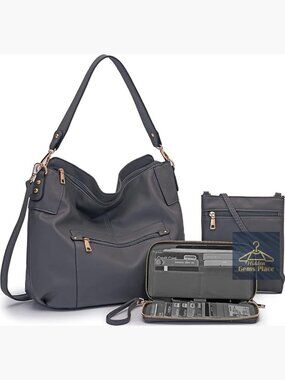Large Crossbody Shoulder Hobo Tote Purse and Wallet Set for Women